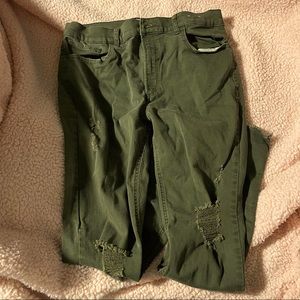 NWOT Express stretch+ high rise distressed legging pants in olive green